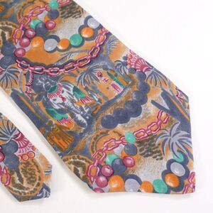Laura Biagiotti Abstact Jungle Print Orange Gray‎ Short Wide Silk Tie